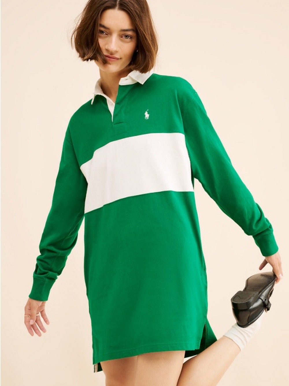 Polo by Ralph Lauren 100% COTTON Green and White Rugby Mini Dress